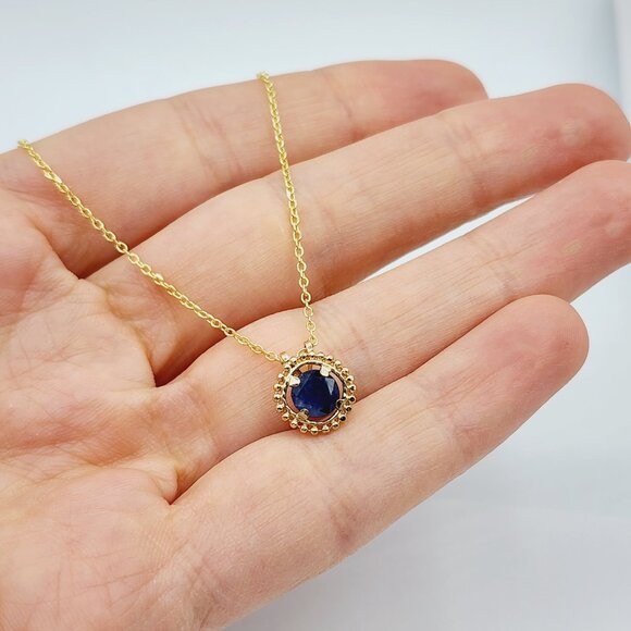 10K Yellow Gold Genuine Blue Sapphire 6x6mm (0.75ct) Pendant - Picture 3 of 6